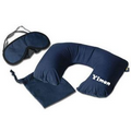 Blue Travel Set W/ Eye Mask & Neck Pillow in Velvet Pouch